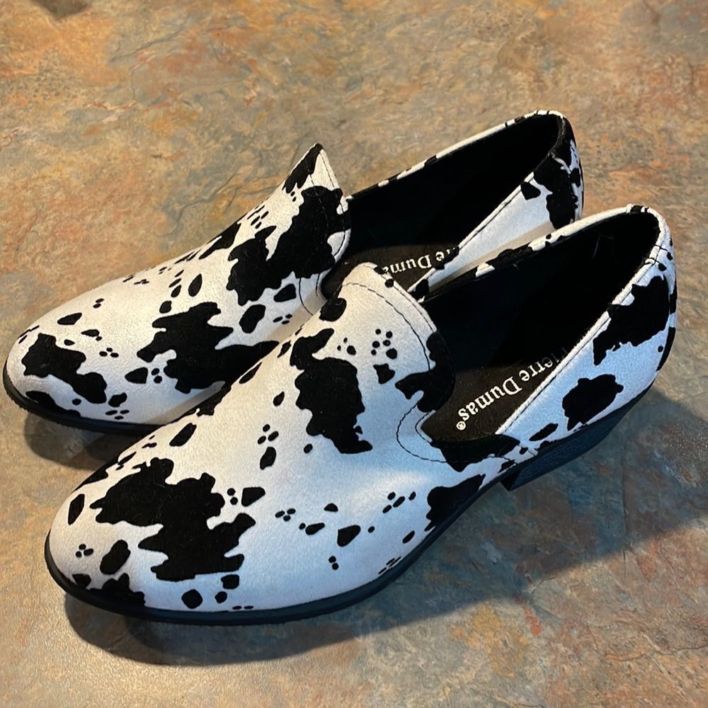 Pierre Dumas Mid Heel Slip On Cow Print Loafers Sz 6